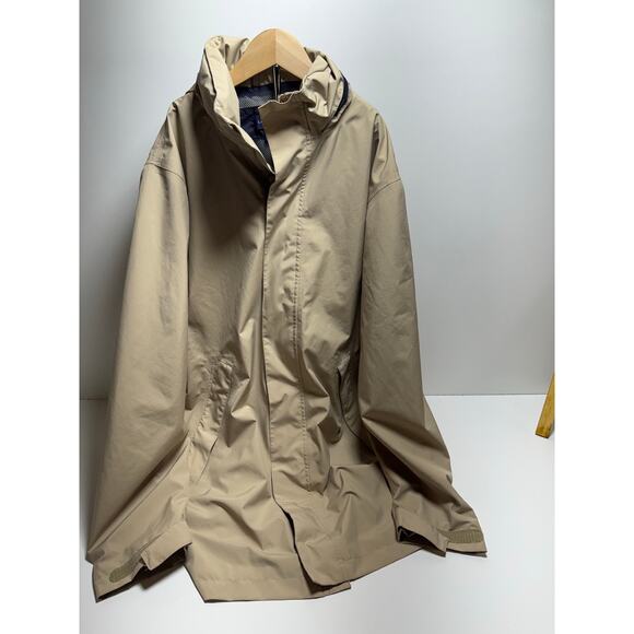 Vtg Lands End Wind Break Jacket Rain Coat Beige Men’s 34-36 Sz S Full Zip Hooded - Picture 1 of 10